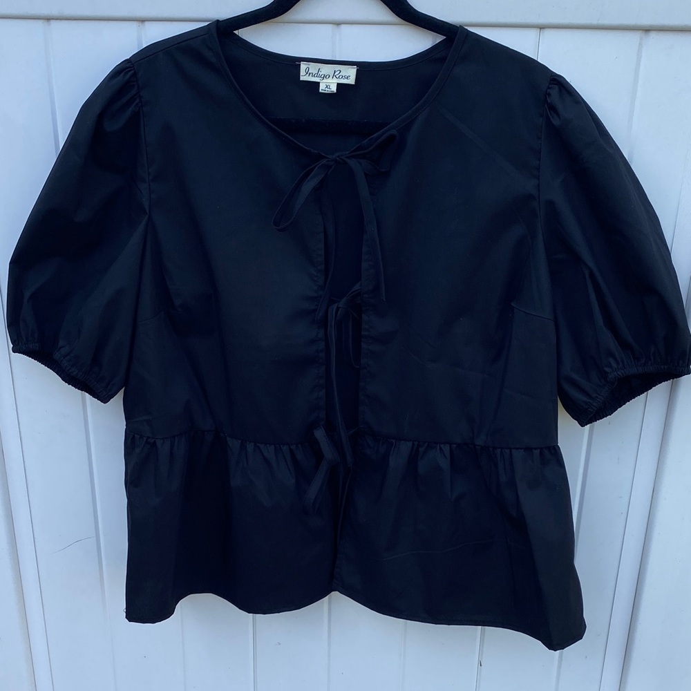 Indigo Rose Black Puff Sleeve Blouse
